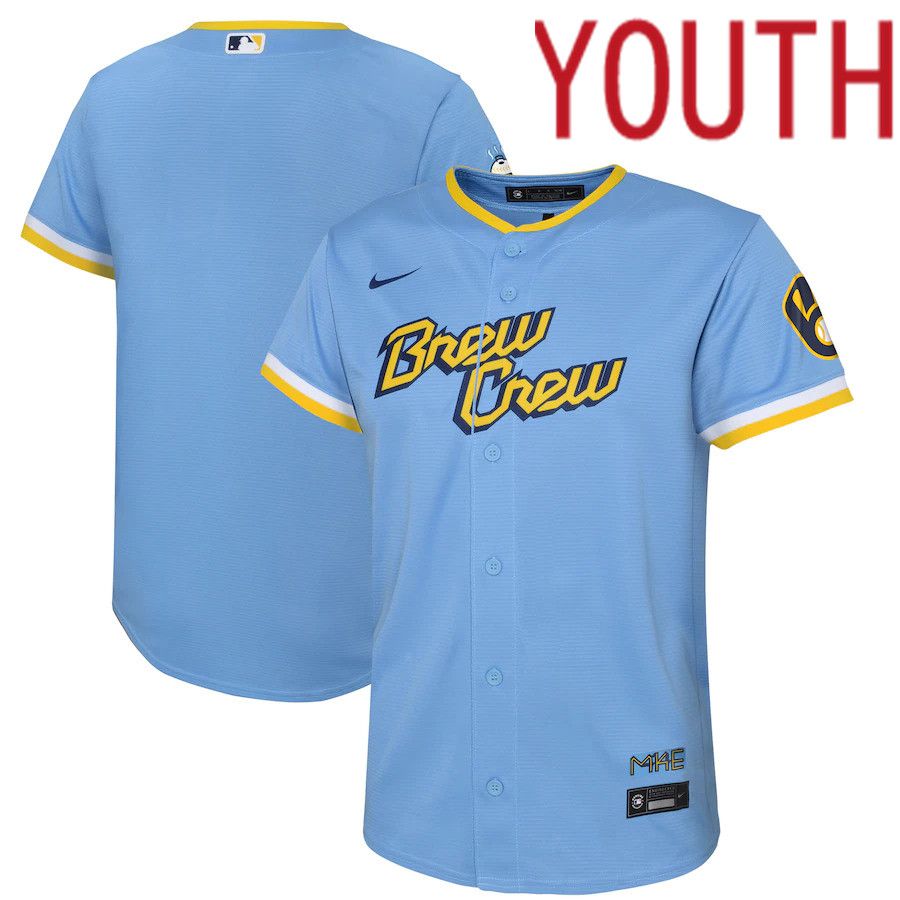 Custom Youth Milwaukee Brewers Blank Nike Powder Blue 2022 City Connect Replica Team MLB Jersey